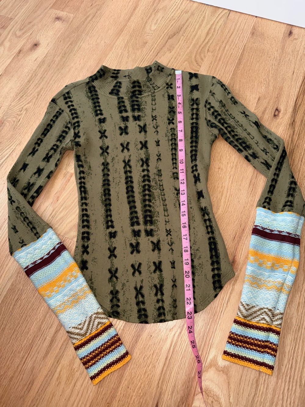 Free People 100% Cotton Wonderful Swit Olive Green Crochet Woven Cuff Thermal S - Picture 5 of 9